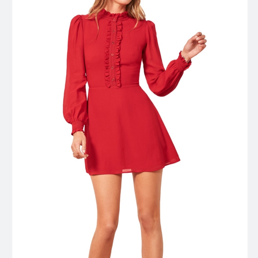 EUC Red Ruffle Reformation Mini Dress sz 0